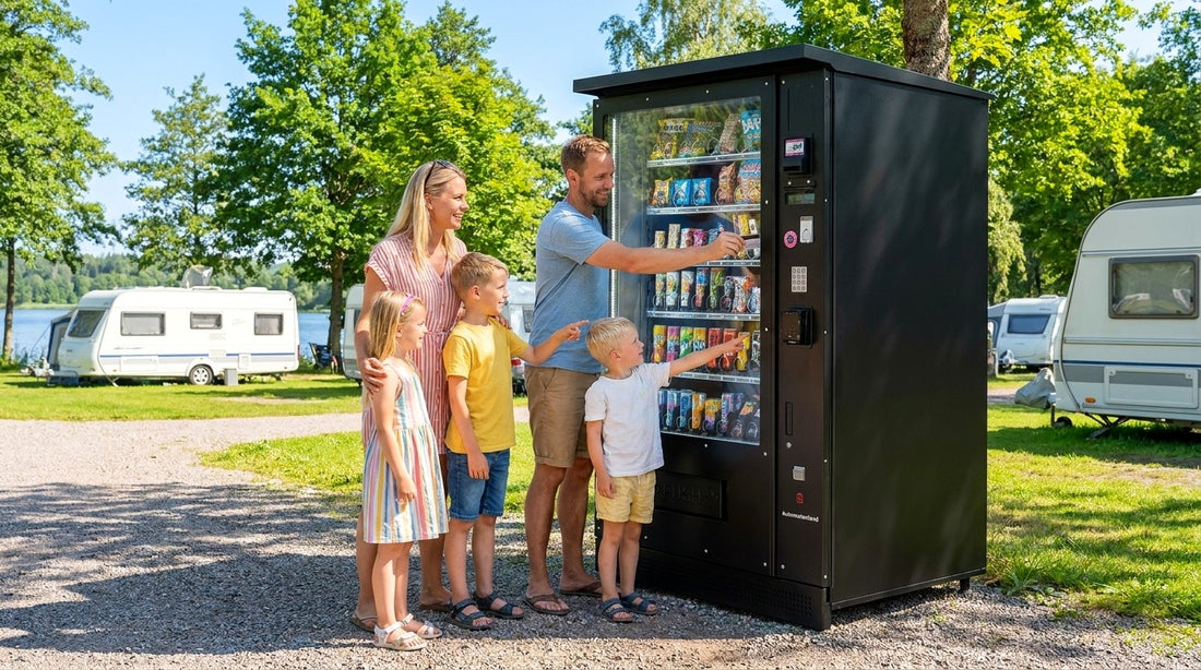 Camper am Automaten auf dem Campingplatz