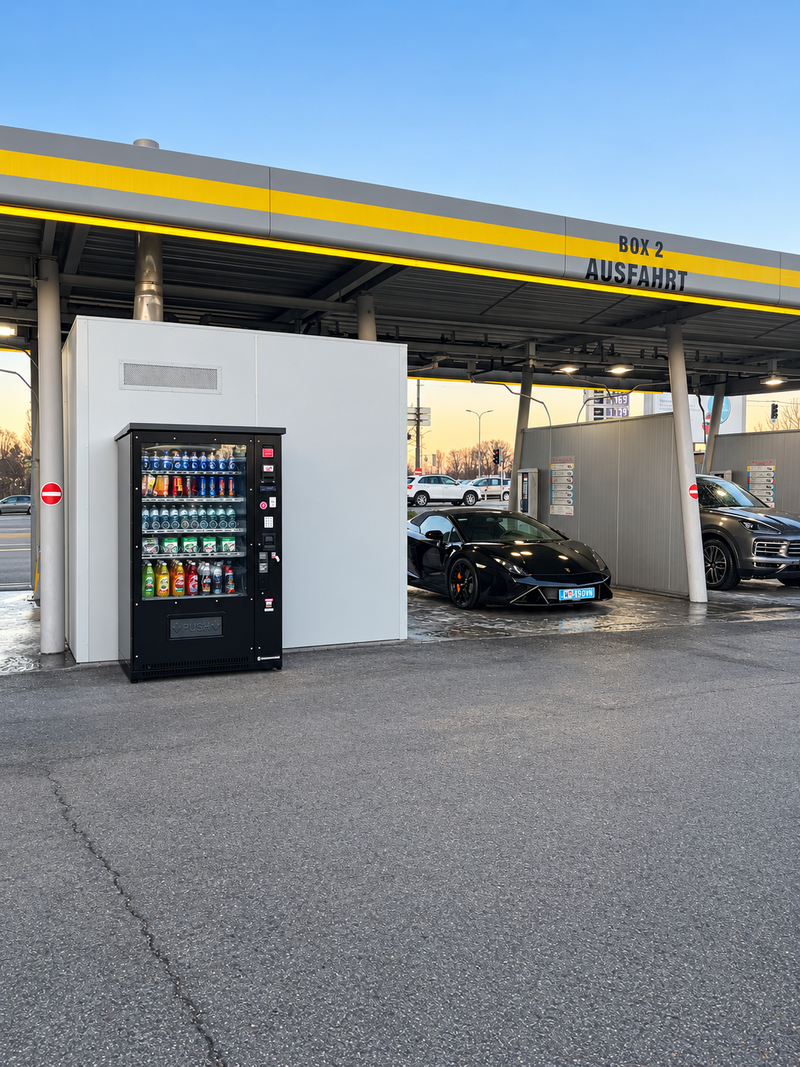 Automat an einer Tankstelle neben der Ausfahrt