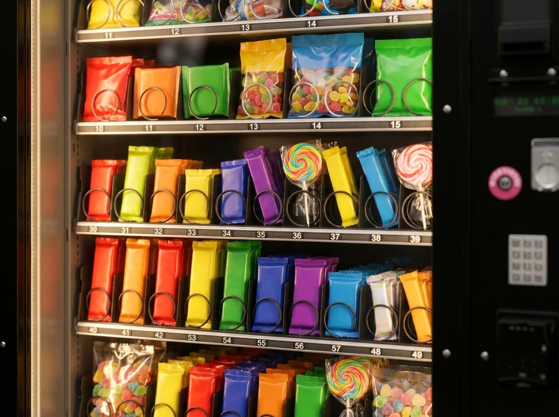 Süßwarenautomat voll bunter Süßigkeiten