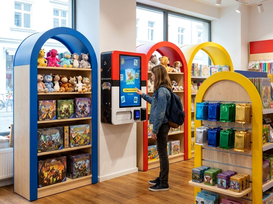 PackPoint Sammelkarten-Automat wandmontiert in einem duo-Fachgesch&auml;ft