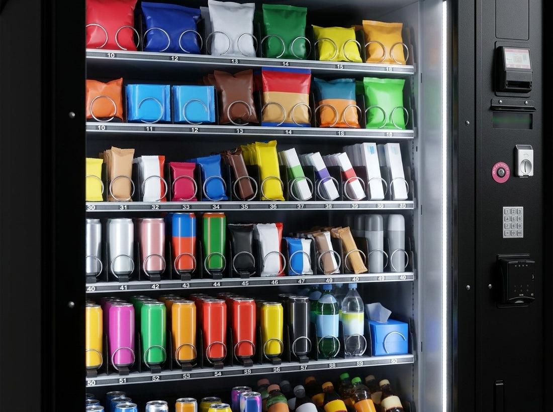Sortiment mit Snacks, Getränken und Hygieneartikeln