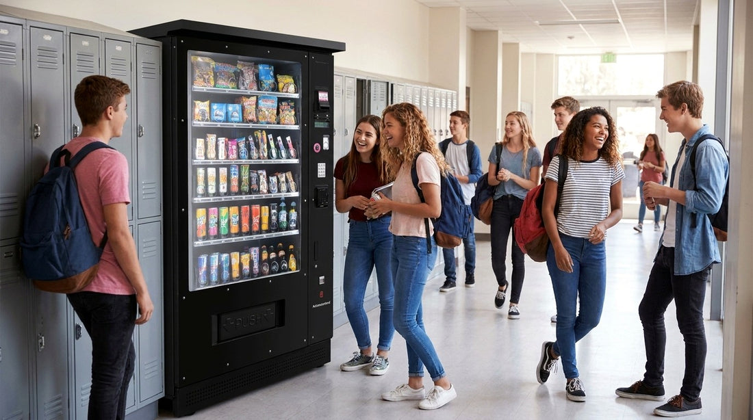 Studierende kaufen am Automaten in der Pause